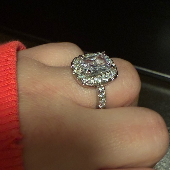 Radiant Silver and White Crystal Ring main image 12